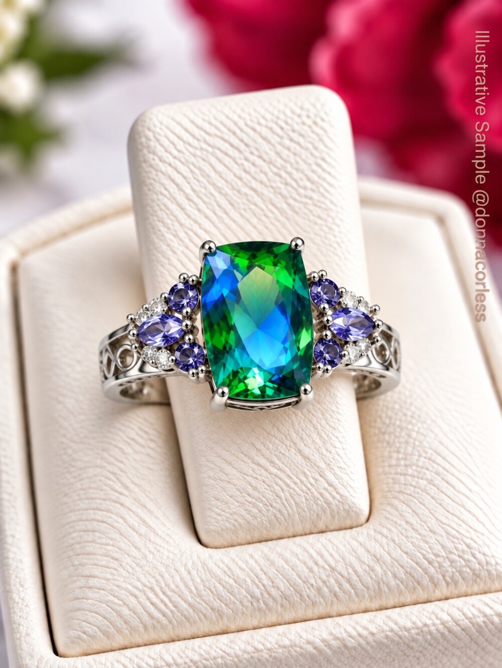 Peacock Triplet Quartz Tanzanite Zircon 925 Sterling Silver Ring 7 NWT
